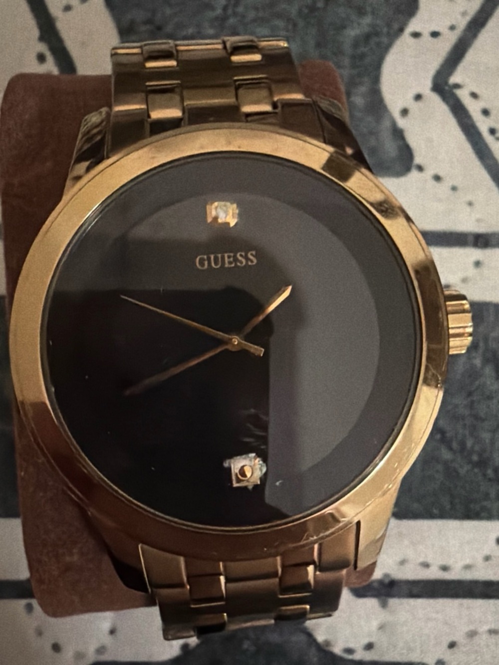 GUESS Gold-Tone Watch with Black Dial and Crystal Accents